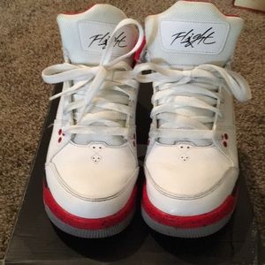 White red and black Jordan Flights size 7.5